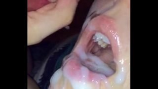 Teen takes massive cum in mouth in slow motion